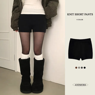 Leg-Lengthening Thick Elastic Knit Shorts