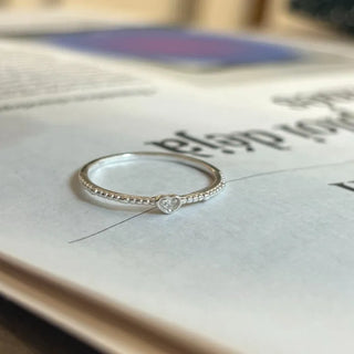 Mini Heart Cubic Dot Layered Silver Friendship Ring