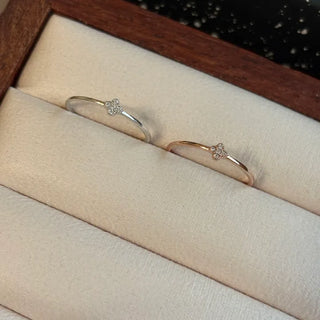 Petite Cubic Flower Slim Layered Silver Ring