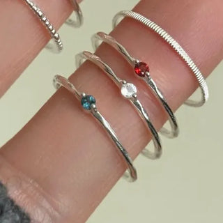 Natural Gemstone Petit Dudream Slim Layered Silver Ring Rainbow Moonstone London Blue Stone Garnet