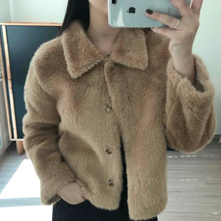Fur Collar Loose Fit Button Jacket
