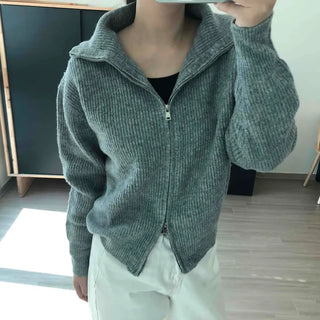 Two-way Ribbed Oversized Zip-up Cardigan
