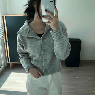 High-neck Button Hooded Loose-fit Knit Cardigan