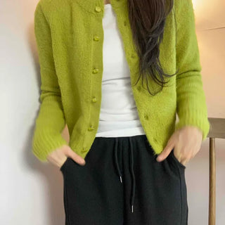 Button Round Cropped Knit Cardigan