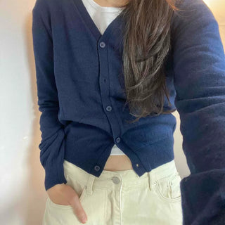Classic Wool Blend V-Neck Button Knit Cardigan