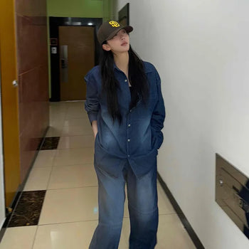 Vintage Washed Denim Two-Piece Set