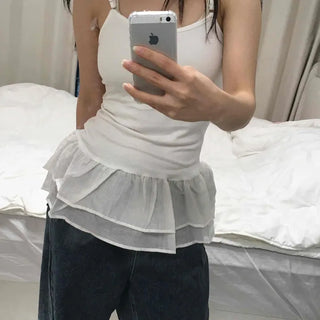 Romantic Ruffle See-through Sleeveless Dress