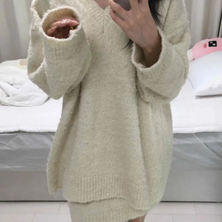 Soft V-Neck Oversized Knit Two-Piece