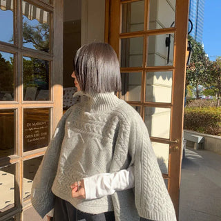 Knitted Wool Turtleneck Cable Poncho