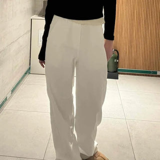 Long Length Loose Fit Washable Slacks with Cut-out Hem