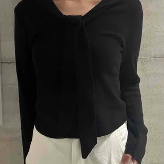 Minimal Shirt Collar Front Tie Crop Knit