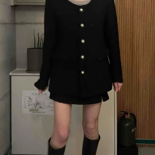 Pearl Button Flare Mini Knit Two-Piece