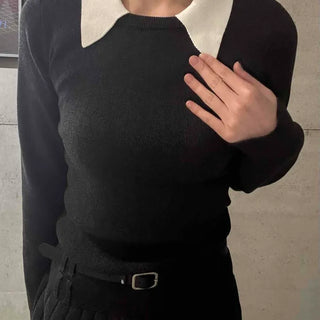 Campus Round Collar Belted Pleated Knit Dress