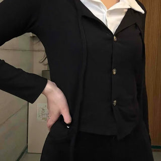 Collared Shirt Layered Basic Cardigan