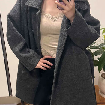 Simple Basic Belt Collar Half Coat