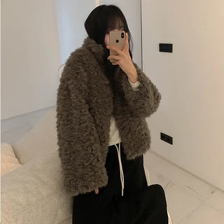 Teak high-neck fur jacket