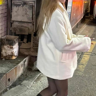 Loose-fit collared single-breasted jacket coat