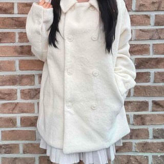 Double-button collar midi length coat