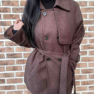 Big Collar Belt Set Wool Oversized Short Coat