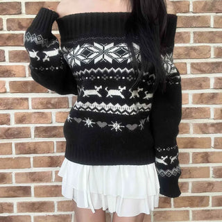 Winter Folding Off-Shoulder Loose Fit Knit