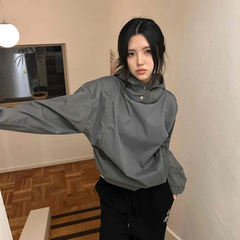 Snap String Shirred Banding Hoodie