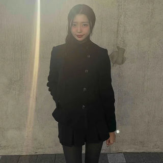 Classic high-neck double-button short coat