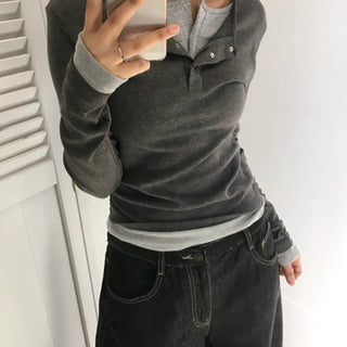 Button Layered Spandex Tee