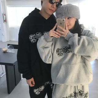 Embroidered Lettering Oversized Fleece-Lined Hoodie