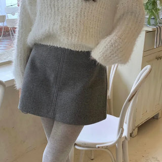 Carmine Wool A-line Mini Skirt