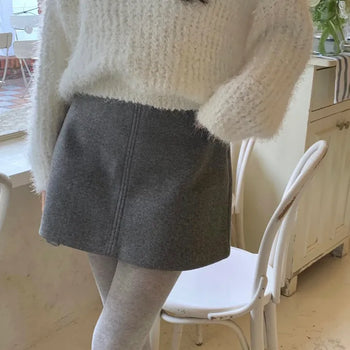 Carmine Wool A-line Mini Skirt