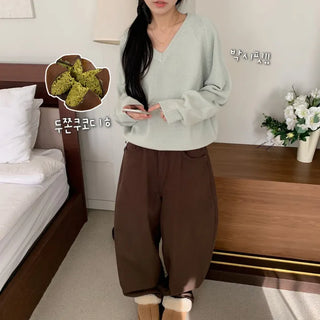 [Delicate/Body Shape Cover] Dujjonku Daily Loose Fit V-Neck Knit