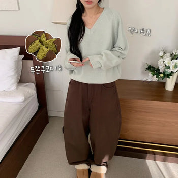 [Delicate/Body Shape Cover] Dujjonku Daily Loose Fit V-Neck Knit