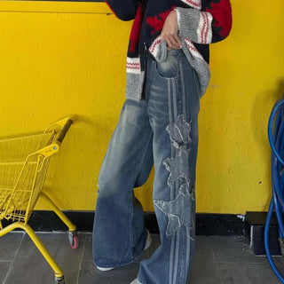 Vintage Washed Star Patch Denim Super Wide Pants