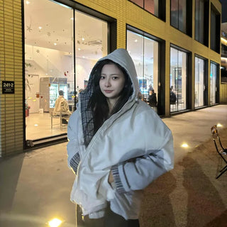 Check Color Block Oversized Hooded Jumper