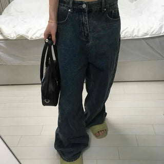 High-Waisted Super Wide Back Buckle Denim Pants