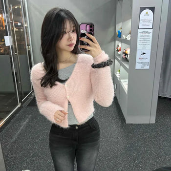 Daily Soft Fur Crop Short Cardigan
