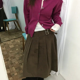 Buckle Corduroy Wrap Skirt