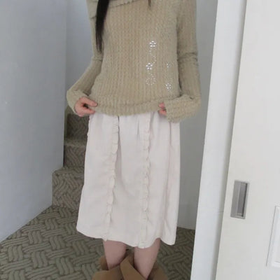 Ribbed frill midi skirt (2 colors)
