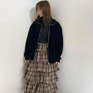 Vintage Check Tiered Maxi Long Skirt