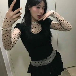 Dot Layered See-through Long Sleeve T-shirt
