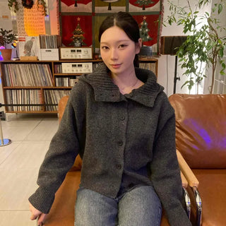 High-neck Button Hooded Knit Cardigan