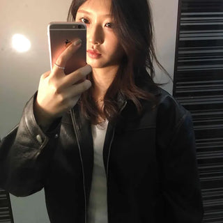 Soft Glossy Minimal Round Leather Jacket