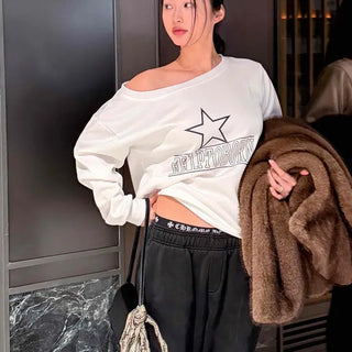 Star One-Shoulder Loose Sweatshirt