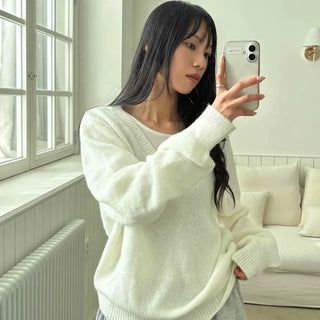 Cozy V-Neck Boxy Fit Oversized Knit
