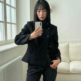High-neck classic cropped coat