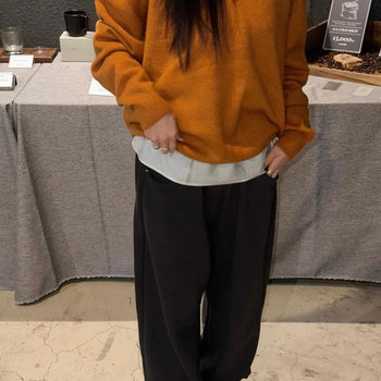 Campus Mood Loose Fit V-Neck Layered Oversized Knit