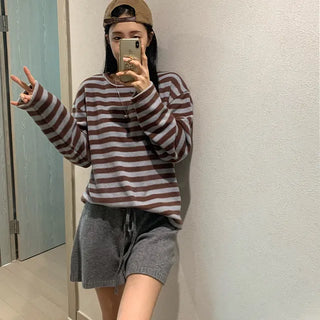 Fleece-lined Striped Oversized T-shirt