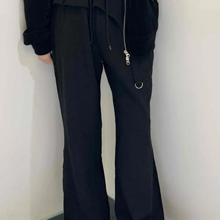 Bootcut Elastic Jogger Pants with String Zipper Detail
