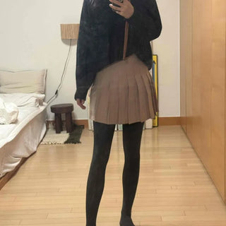 High-waisted Pleated Semi-Midi Skirt