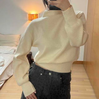 High-neck Voluminous Sleeve Crop Knit